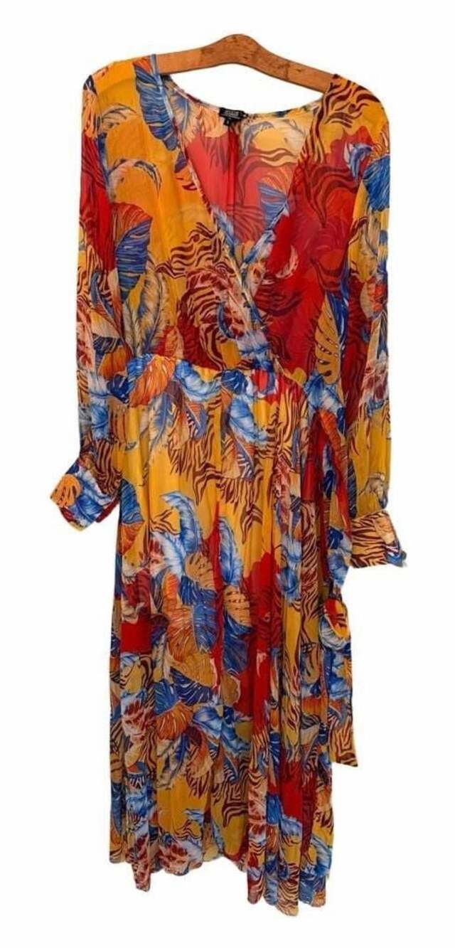 Spy Zone Exchange Women Allover Print Belted Maxi Dress Multicolor Size L
